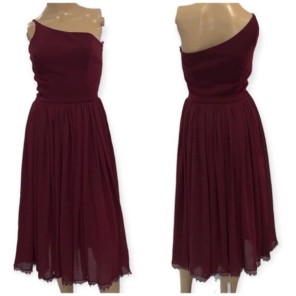 DRESS the population Burgundy Red One Shoulder bridesmaid midi dress size Small - Picture 2 of 15